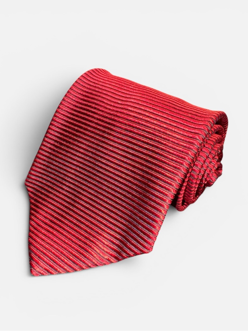 Realta Chicago mens red horizontal stripe jacquard 100% silk tie EUC